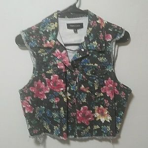 Floral denim vest